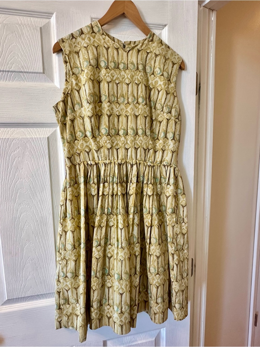One-of-a-Kind Handmade Vintage Sleeveless Yellow Patterned Midi Dress